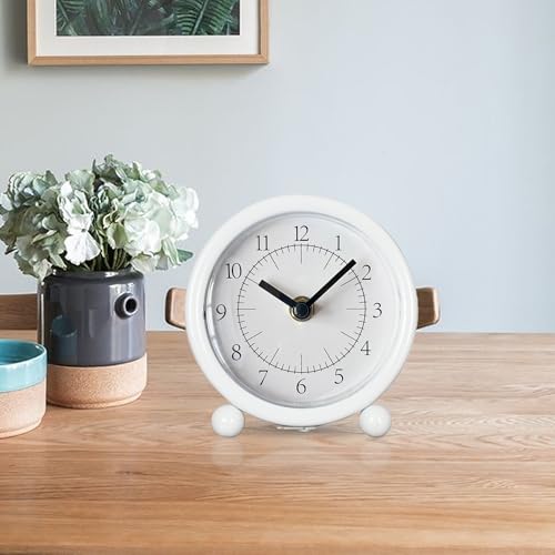 QIYAODECO Vintage Black Table Clock on Stand,Vintage Fashion,Battery Operated,Easy Set,Simple & Retro for Desk, Bedroom and Home Decoration(Creamy White)