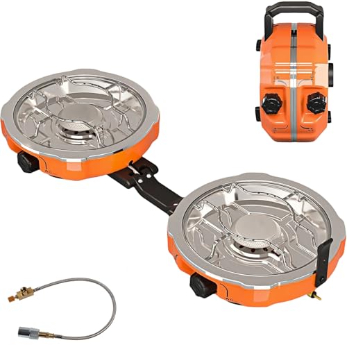 QSMYUYE Estufa de gas portátil de 2 quemadores, plegable con quemadores ajustables de 20000 BTU e encendido piezoeléctrico, para camping, picnic, equipo esencial de cocina