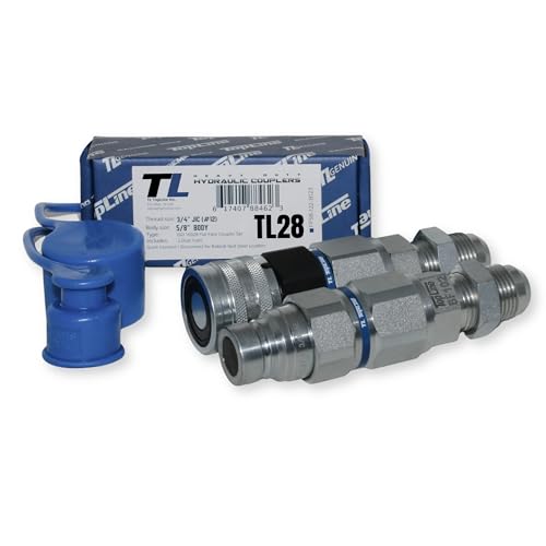 Image of #12 JIC Thread | 5 /8 inch Body High Flow Flat Face Hydraulic Quick Connect Coupler | Bulkhead Mount | Skid Steer Bobcat Attachment | ISO 16028 | Coupling Set with Dust Caps | Model TL28