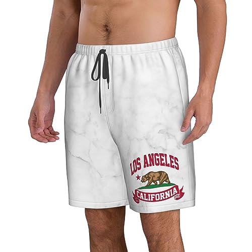 HILLBACK California Republic Can Los Angeles Gifts Mens Swim Trunks Quick Dry Swimwear Pockets Swim Shorts with Mesh Lining White-2XL3