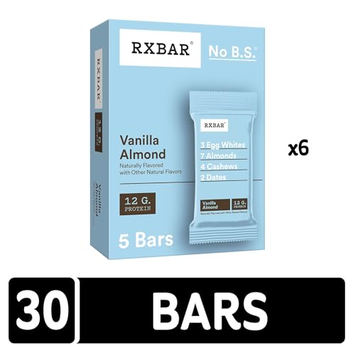 RXBAR Protein Bars, 12g Protein, Gluten Free Snacks, Vanilla Almond (6 Boxes, 30 Bars)