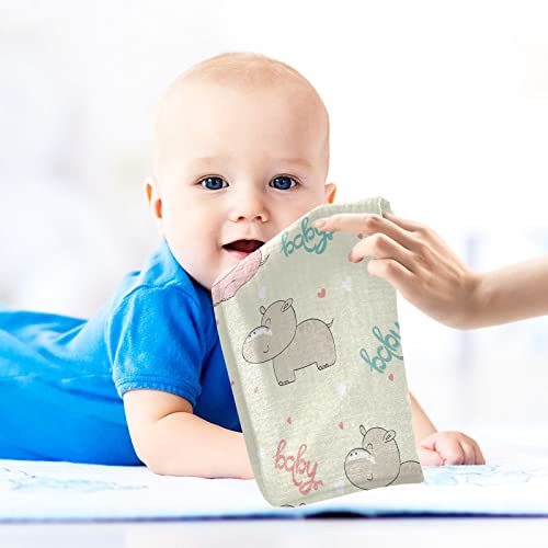 Image of vvfelixl Baby Washcloths Cotton Cute Hippo Baby Muslin Washcloths Soft Baby Face Towel for Newborn Infants Baby Wipes, 11.8 X 11.8 Inch, 3 Pack Beige