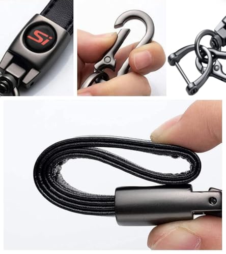 Image of HUIANTS Black Leather Car Keychain Metal Car Keyring Compatible with Honda Civic Si Accessories, Keychain Keyring Family Present for Civic Owners (for SI)