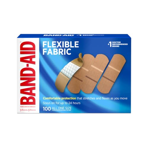 BAND-AID Brand Flexible Fabric Adhesive Bandages, All One Size, 100 Count | Comfortable Protection, Sterile Wound Care for Minor Cuts, Scrapes & Burns, First Aid Kit Essential, Non-Stick Hurt-Free Pad