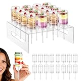 16-Pack Cake Push Pop Containers with Lids - Reusable Round Plastic Push Pop Containers with 16-Hole Stand, Handmade DIY Cake Dessert Cup Molds, for Wedding & All Party