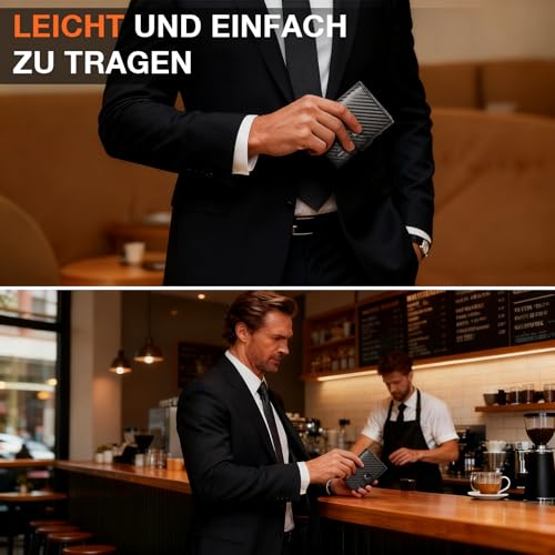 TENBST Geldbörse Herren mit Münzfach & RFID Schutz, Slim Wallet Kartenetui Klein, Portmonee Geldbeutel Herren, 10 Fächer für Kreditkarten Kreditkartenetui - Schwarz & Orange