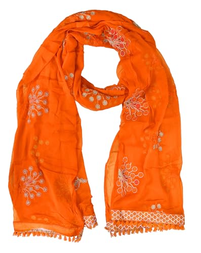 Image of YOUTHQUAKE Heavy Embroidered Work Chiffon Dupatta for Womens & Girls With Fancy Lace