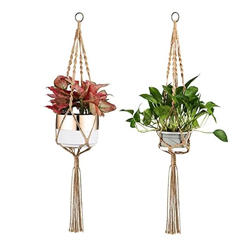 2 Packs Macrame Plant Hanger Indoor Hanging Plant Pot Planter Jute Rope Boho Home Decor Flower Holder with Tassels in Bohemian Style 43 Inch, Brown