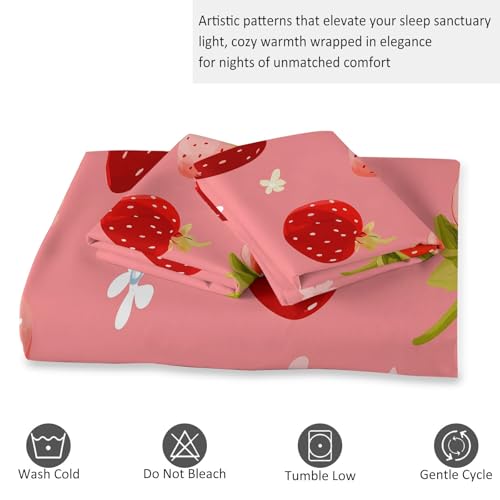 Housse de couette 240x260 fraise et microfibre avec 2 taies d'oreiller