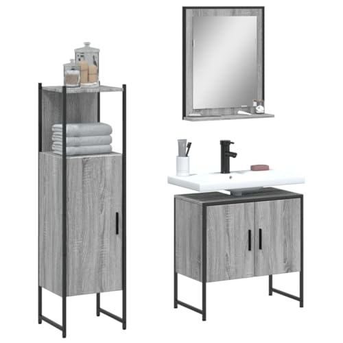 Muebles de baño de 3 piezas en madera Sonoma resistente gris 2