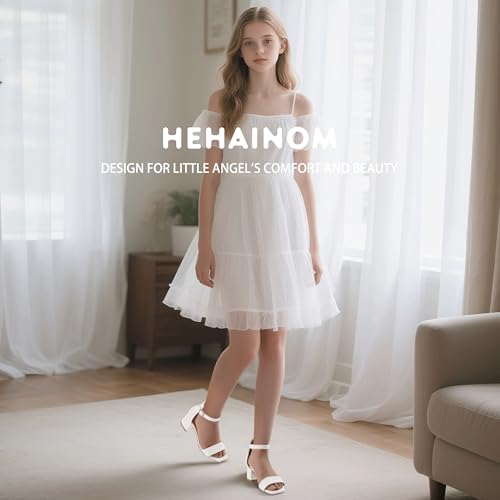 Hehainom Girls Dress Shoes Heels Sandals Little Big Kids Square-Toe Ankle Strap Wedding Party Flower Girls Shoes2