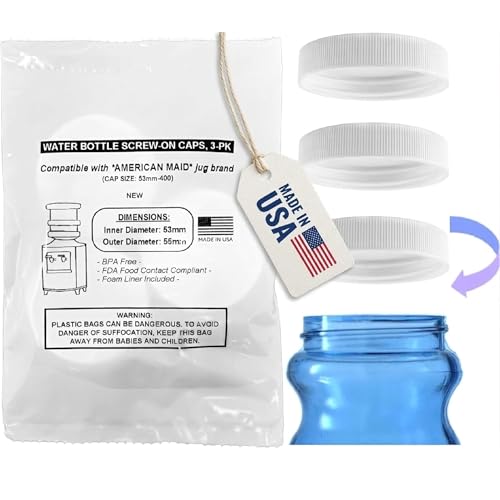 SANITRO Threaded/Screw-On Caps for 3 and 5 Gallon Water Bottle Jugs (3 pk) (53mm, White)