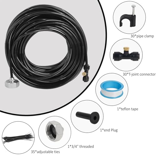 Misters for Outside Patio 75FT Outdoor Misting Cooling System - 75FT (23M) Misting Line+28 Mist Nozzles+3/4\" Brass Adapter for Garden Greenhouse Trampoline - Thumbnail 5