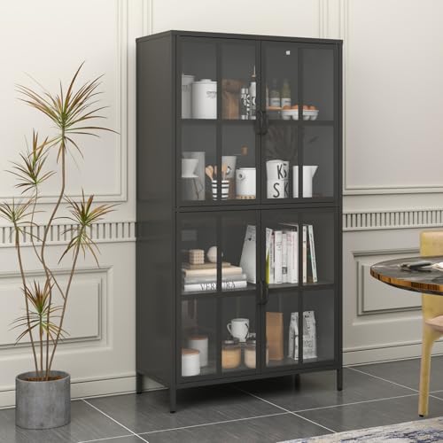 DKYNDSYN Metal Sideboard Buffet Cabinet with Glass Doors and Adjustable