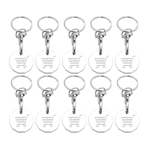 10 Pack Shopping Cart Tokens Keyring - Supermarket Cart Coins with Pound Replacement | Solid Metal Shopping Trolley Key | Portable Coin Set for UK Stores