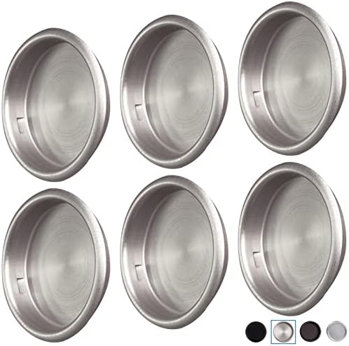 Enconker 6 Pack Closet Door Finger Pull 2-1/8”, Sliding Door Hardware Satin Nickel, Round Insert Bypass Closet Door Handle, Easy Snap-in Installation for 5/16”Depth x 2-1/8" Diameter Opening Hole