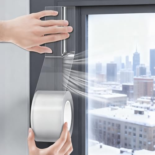 Wanheart 5cm x 10m Window Weather Sealing Tape, Transparent Adhesive Draft Excluder, Waterproof No Residue Window Draft Seal for Winter, Windows, Doors, Roofs, Greenhouses(2in x 33ft)