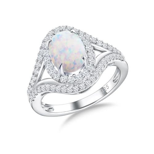 RANDES Sterling Silver Opal Ring for Women Oval Engagement Rings Size 8