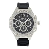 ED HARDY Reloj plateado para hombre con esfera redonda y correa de silicona 50663SB-42-G02