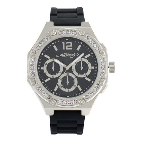 Montre Ed Hardy homme argenté à bracelet silicone, l'idée cadeau idéale avec cadran rond