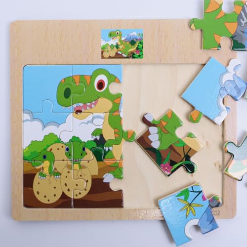 Set de Puzzles de Madera CCLIFE para Niños de 2 a 5 Años - 12 Piezas de Dinosaurios Coloridos miniatura 7