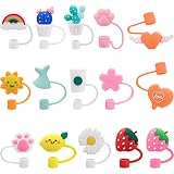 15 Pieces Straw Covers Cap Silicone Straw Tips Cover Reusable Drinking Straw Toppers for Tumblers St