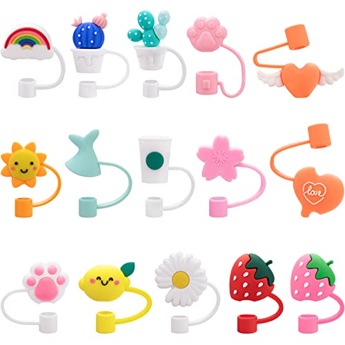 15 Pieces Straw Covers Cap Silicone Straw Tips Cover Reusable Drinking Straw Toppers For Tumblers Straw Tips Lids For 6-8 Mm Cute Straws Plugs (Straw Not Include) #TOP1