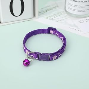 YellowCult Fancy & Comfortable Pet Collars for Cats, Puppies, Small Dogs, Fat Rabbits with Adjustable Size, Bell & Buckle Safety Lock-[Party Paw] – [Purple], 26 Cm, 2 Cm