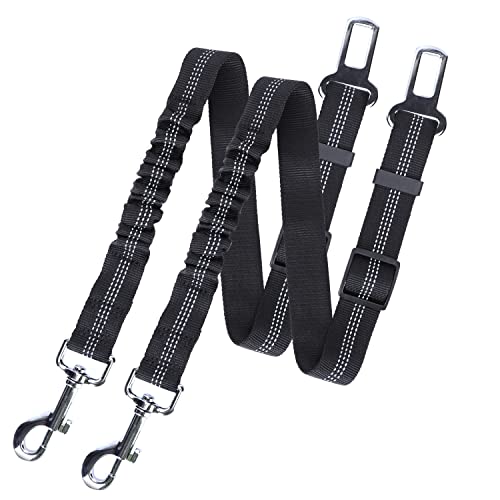 Nobleza Cintura di Sicurezza per Cani, 2 Pezzi Cintura di Sicurezza per Cani con Striscia Riflettente e Ammortizzazione Elastica, Guinzaglio Cane Auto Regolabile in Nylon con Gancio, Nero, 50-70cm