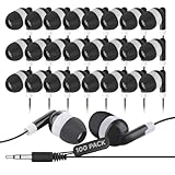 JustJamz Bulk Earbuds 100 Pack | Wired in-Ear Earphones for Classroom, Students, Kids, and Libraries | Disposable Headphones with 3.5mm Jack, Perfect for Schools, Laptops, and Chromebooks, Black