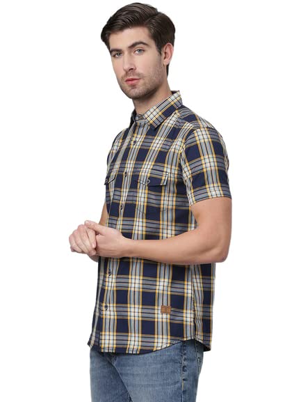 Image of Thomas Scott Men 100% Cotton Regular | Half Sleeve | Dounble Pocket | Checks Printed | | Casual | Shirts