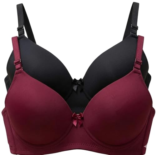 Image of Imsa Moda Women's Nylon Lycra Lightly Padded Full Coverage Wirefree T-Shirt Bra Combo Pack of 2