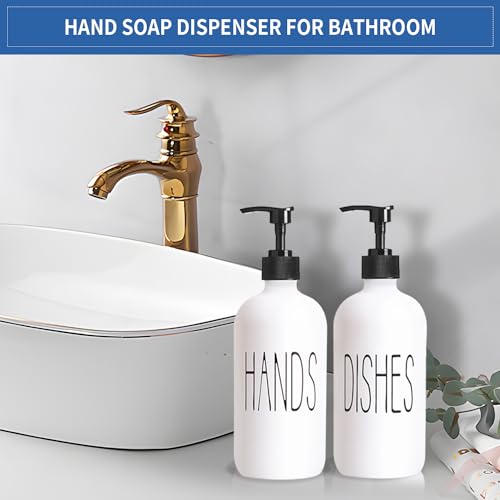 COHOSEGE 16 Oz Glass Soap Dispenser Set 2 Pack for Kitchen Sink,Contains Hand and Dish Soap Dispenser,White Kitchen Utensils by COHOSEGE - Image 6