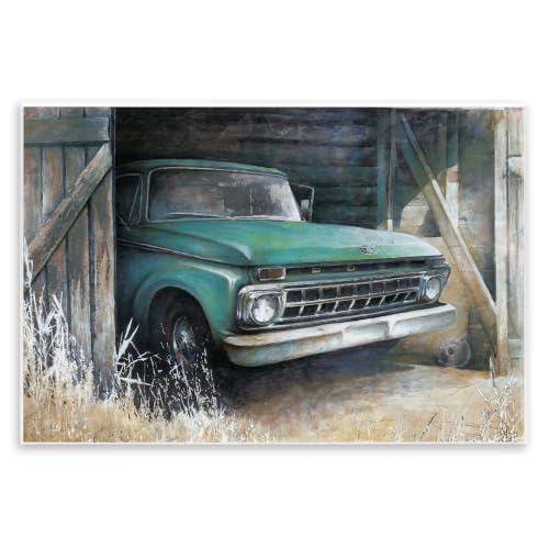 Weathered Country Barn Pickup, 13 x 19 Inch Mounted Print on Wall Plaque