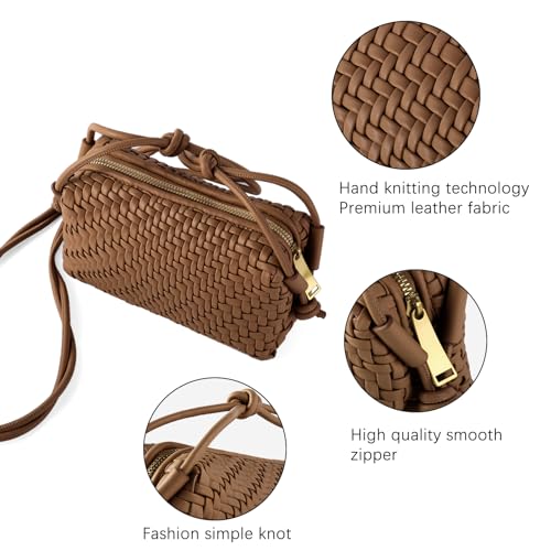 Image of Woven Crossbody Bag for Women,Small Handbag Cute Purse Vegan Leather Handmade Shoulderbag,Lightweight Tote Bag with Strap