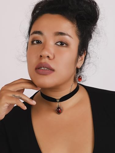 Sacina Red Victorian Velvet Choker, Black Jewelry, Gothic Goth Choker, Vintage Necklace, Halloween Christmas Jewelry Gifts for Women2