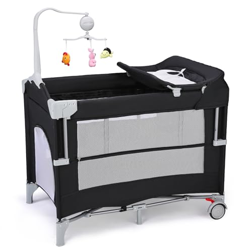 VALUE BOX 5 in 1 Pack and Play with Bassinet, Diaper Changing Table for Newborn Infant, Portable Baby Playpen for Babies and Toddlers