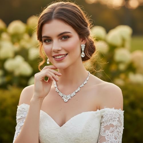 Collier Plastron Boucles d'oreilles Pendant Ensemble Strass Forme Rond Feuille - 2