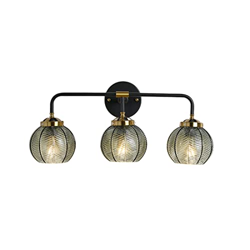 Qufute 3-Light Bathroom Vanity Light Black Wall Mount Light with Green Glass Shade, Mid Century Wall Sconce Lights Modern Vanity Lamp for Over Mirror Bedroom Hallway