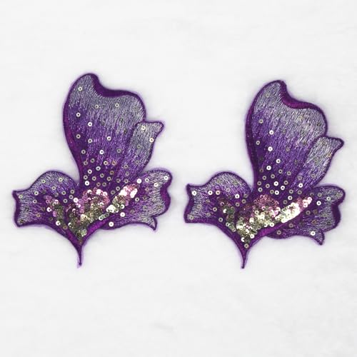 SUNMOVE 2 Pcs Embroidery Sequin Flower Applique Sewing Flower Fabric for Hat,Bra,Jacket,Gown Dress DIY Crafts（Purple）