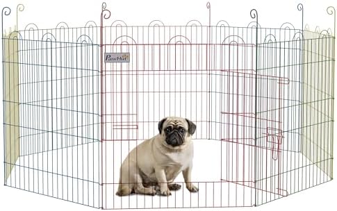 PawHut Parque Plegable para Perros de 8 Paneles, Ø156x60 cm, Valla Metálica para Cachorros, Conejos, Diseño DIY, con Puerta, Estacas, para Interior y Exterior, Multicolor