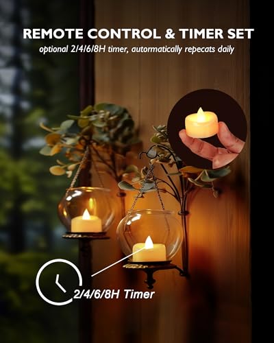 Image of merrynights 24Pcs Remote Control LED Tea Lights,2 /4 /6 /8H Timer,Ivory Body | 400+Hours Flameless Tealight Candles Battery Operated with Timer,Flickering Votive Candles for Halloween Wedding Home Decor