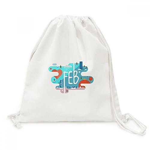 Toile drawstring backpack illustration de février pour voyage et sacs shopping polyvalents