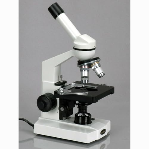 Image of AmScope M600B Compound Monocular Microscope, WF10x and WF20x Eyepieces, 40x-2000x Magnification, Brightfield, Tungsten Illumination, Abbe Condenser, Mechanical Stage, 110V