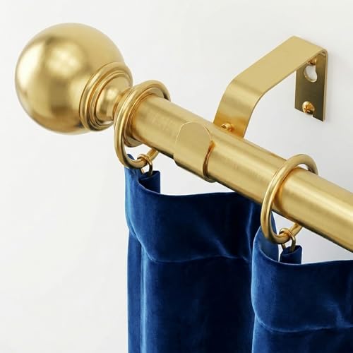 Jialexin Curtain Pole 40-116cm Antique Gold Finish Rail with Classic Ball Finials 25mm Heavy Duty Metal Pole for Bedroom & Office (16-46 Inch)