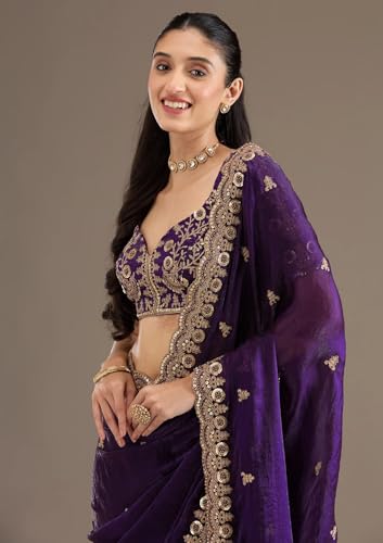 Image of Yashika Women's Organza Satin Butti Work With Zari Lace Border Embroidered Saree| Women Sari