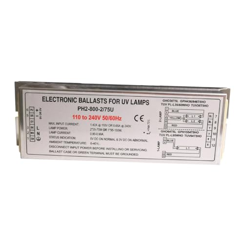 Balastos Electrónicos para UV Germicida 1 Lámpara 95W-150W O 2 Lamparas 2x35W-75W para Equipos de Tratamiento de Gases Residuales Industriales,PH12-230-800-2/75