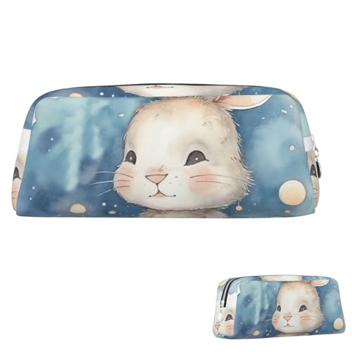 FZQVSLCM 筆箱 レザー ペンバッグ トラベル メイクバッグ ペイント ウサギ トイレタリーバッグ ポータブル コスメバッグ 小銭入れ, シルバー, One Size