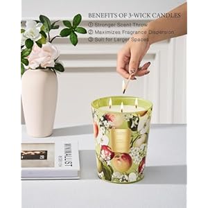 Msense apple crumble scented candle home decor extra large 3 wick natural soy wax candles for home scented christmas candles gift for winter holiday 150 hours long lasting slow burning 35 oz  urban country home decor