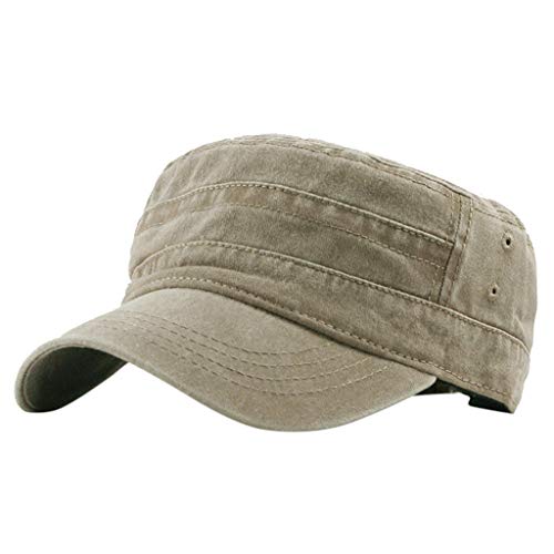 BIBOKAOKE Gorra de béisbol unisex para adultos, gorra militar, plana, estilo desgastado, vintage, ajustable, para deportes al aire libre y viajes caqui Talla única Cover
